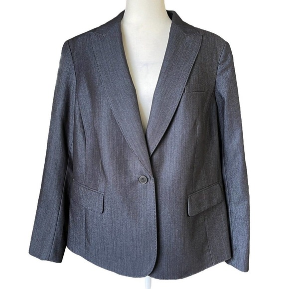 Anne Klein Women's Career Suit Blazer Jacket Charcoal Gray Lined Size 14W EUC - Picture 1 of 11